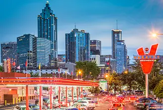 illuminated city at night