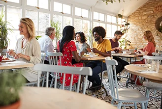 people eating in a cafe