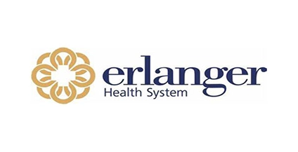 The Erlanger Health logo, featuring a stylized blue 