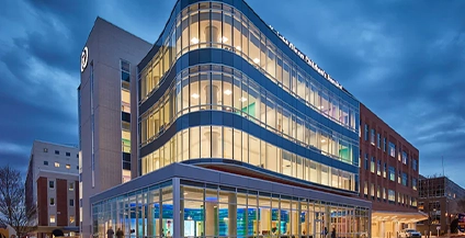 glass building with curved structure