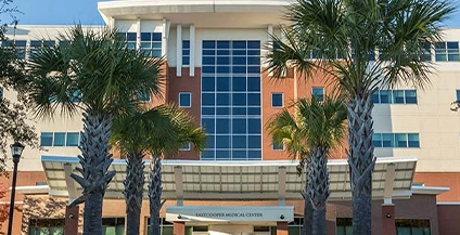 yellow building in the middle of palm trees