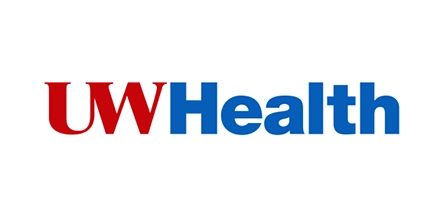 The UW Health logo, featuring a multi-colored logo mark of three overlapping shapes (blue, green, and teal) next to the 