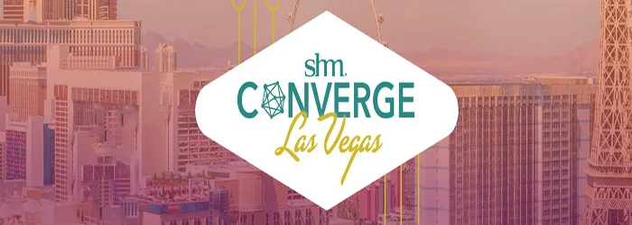 A wide hero image for the SHM (Society of Hospital Medicine) Converge conference, featuring modern event branding and a city skyline motif.