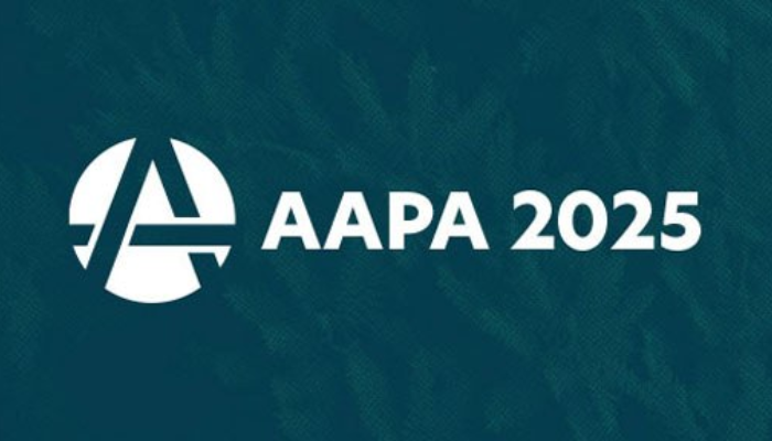 A promotional graphic for the AAPA 2025 conference featuring the event title and year in a professional blue and white layout.