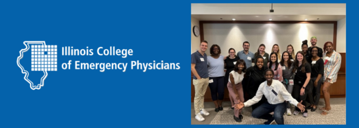 A set of promotional graphics for the Illinois College of Emergency Physicians (ICEP), featuring the organization's logo and event branding in teal and dark blue.