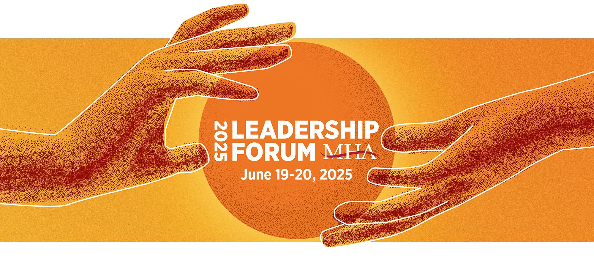 Two hands reaching towards each other over an orange sun backdrop. Text reads 