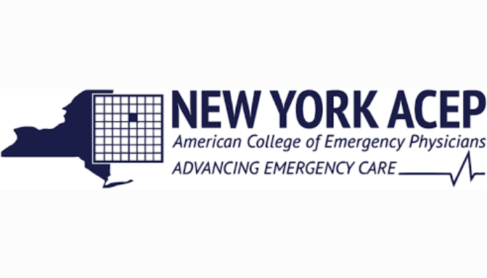 Logo with white background and navy text of New York ACEP American College od Emergency Physicians Advancing Emergency Care
