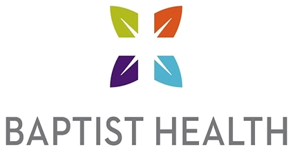 The image features the Baptist Health logo, showing a colorful four-petal flower design above the text 