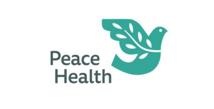 A logo that reads Peace Health, there's a bird icon next to the copy